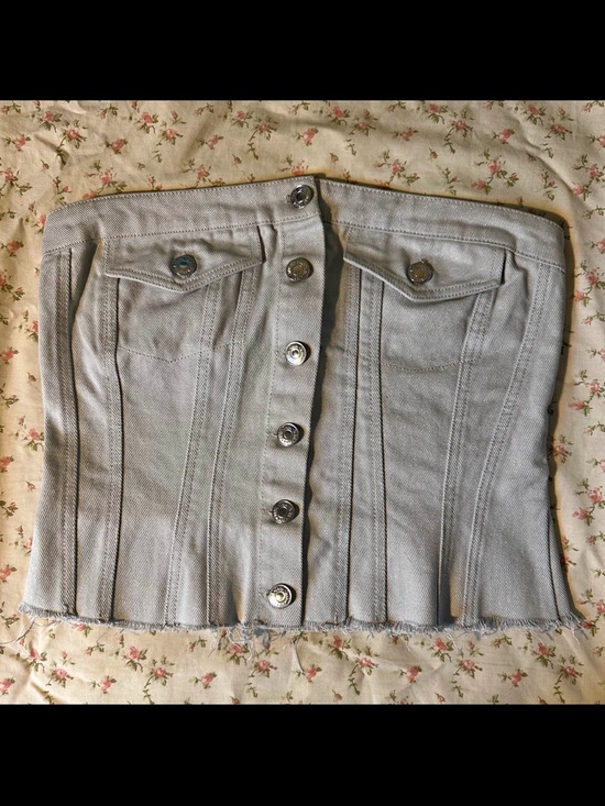 Zara Tops - ZARA Light Gray Denim Button-Front Corset Top